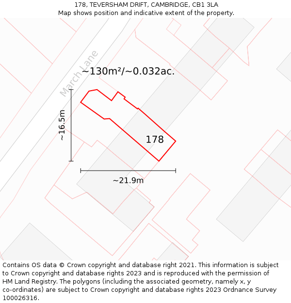 178, TEVERSHAM DRIFT, CAMBRIDGE, CB1 3LA: Plot and title map
