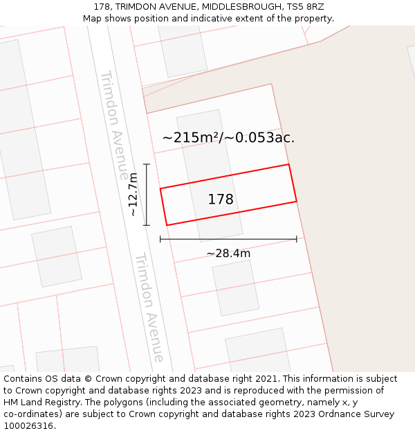 178, TRIMDON AVENUE, MIDDLESBROUGH, TS5 8RZ: Plot and title map