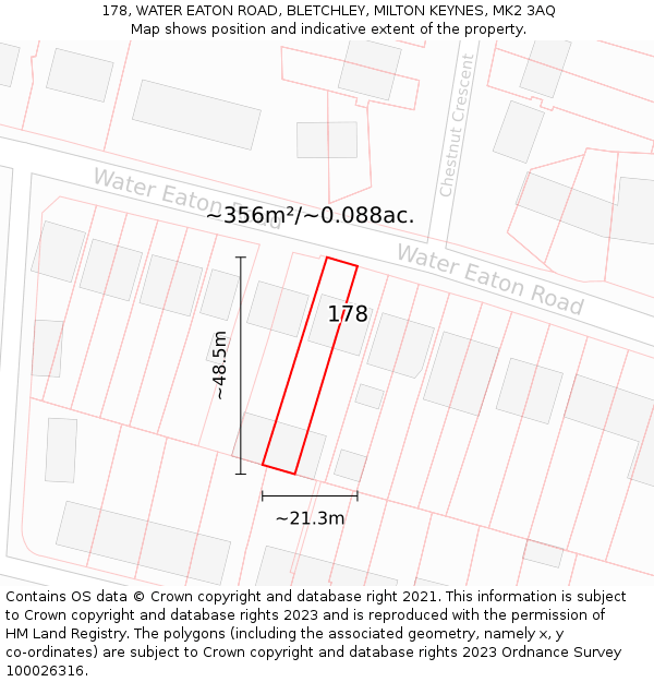 178, WATER EATON ROAD, BLETCHLEY, MILTON KEYNES, MK2 3AQ: Plot and title map