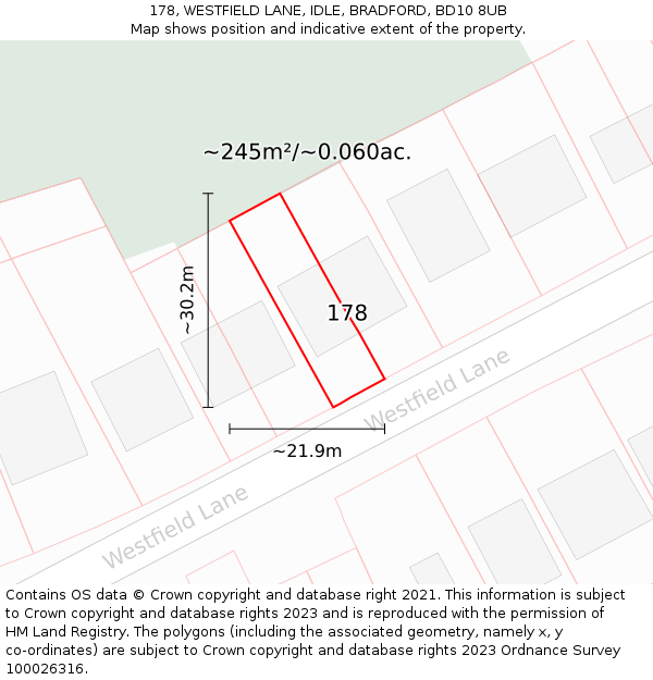 178, WESTFIELD LANE, IDLE, BRADFORD, BD10 8UB: Plot and title map