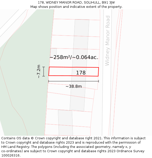 178, WIDNEY MANOR ROAD, SOLIHULL, B91 3JW: Plot and title map