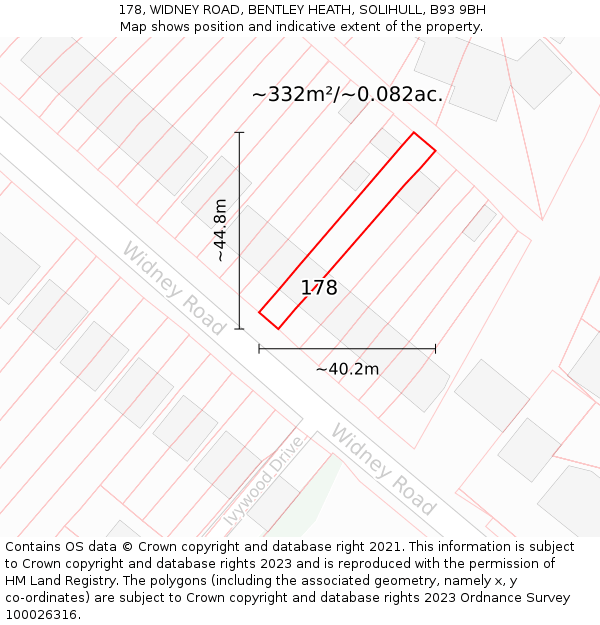 178, WIDNEY ROAD, BENTLEY HEATH, SOLIHULL, B93 9BH: Plot and title map