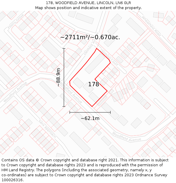 178, WOODFIELD AVENUE, LINCOLN, LN6 0LR: Plot and title map