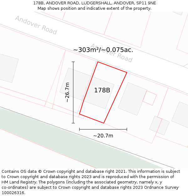 178B, ANDOVER ROAD, LUDGERSHALL, ANDOVER, SP11 9NE: Plot and title map