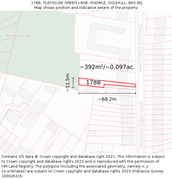 178B, TILEHOUSE GREEN LANE, KNOWLE, SOLIHULL, B93 9EJ: Plot and title map