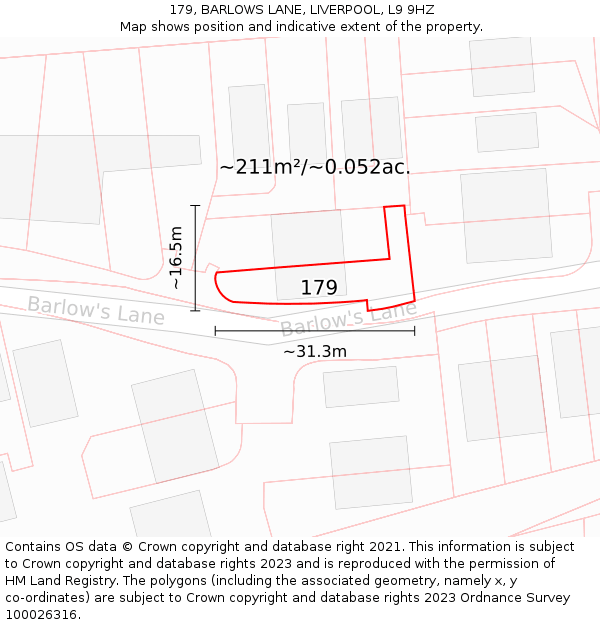 179, BARLOWS LANE, LIVERPOOL, L9 9HZ: Plot and title map