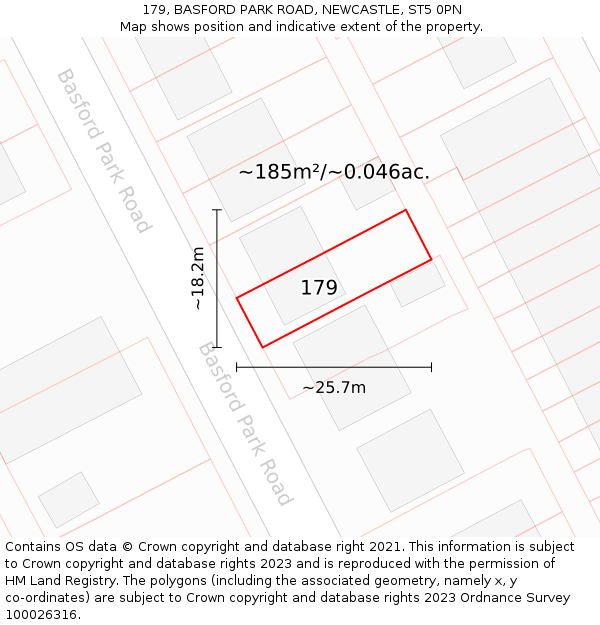 179, BASFORD PARK ROAD, NEWCASTLE, ST5 0PN: Plot and title map