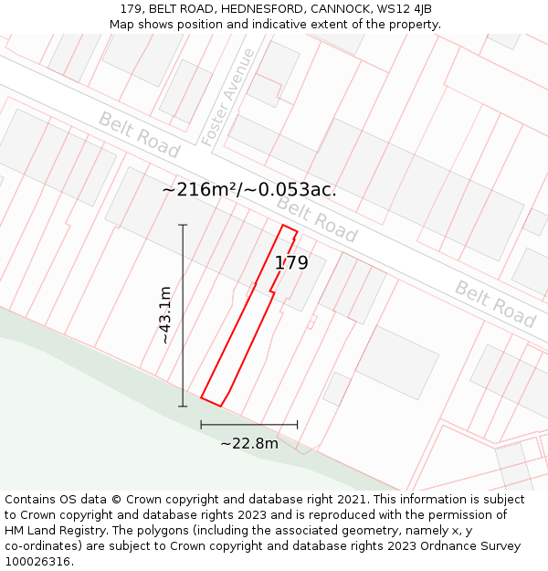 179, BELT ROAD, HEDNESFORD, CANNOCK, WS12 4JB: Plot and title map