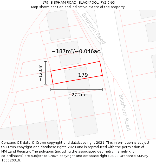 179, BISPHAM ROAD, BLACKPOOL, FY2 0NG: Plot and title map