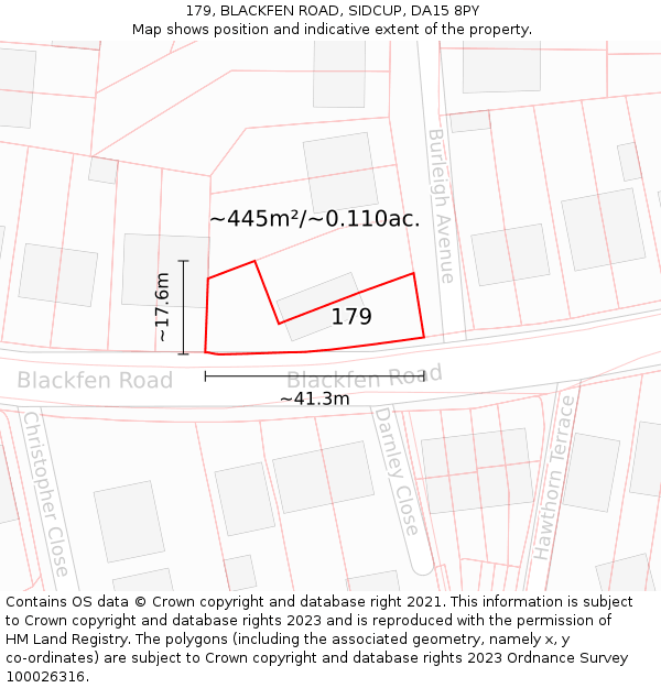179, BLACKFEN ROAD, SIDCUP, DA15 8PY: Plot and title map