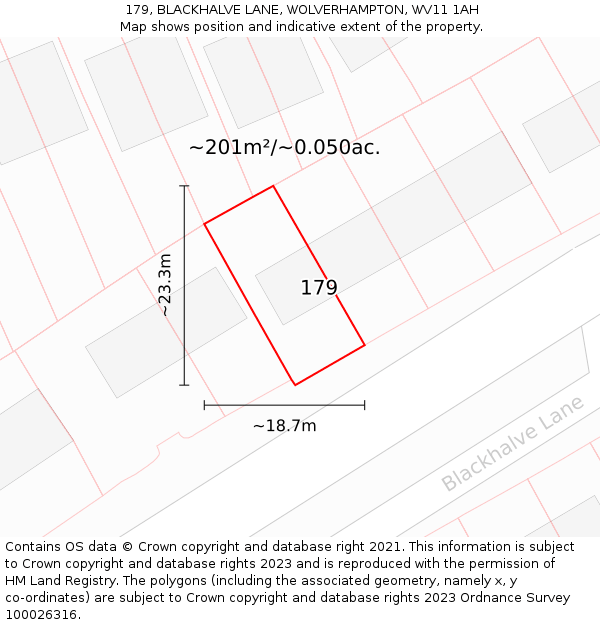 179, BLACKHALVE LANE, WOLVERHAMPTON, WV11 1AH: Plot and title map