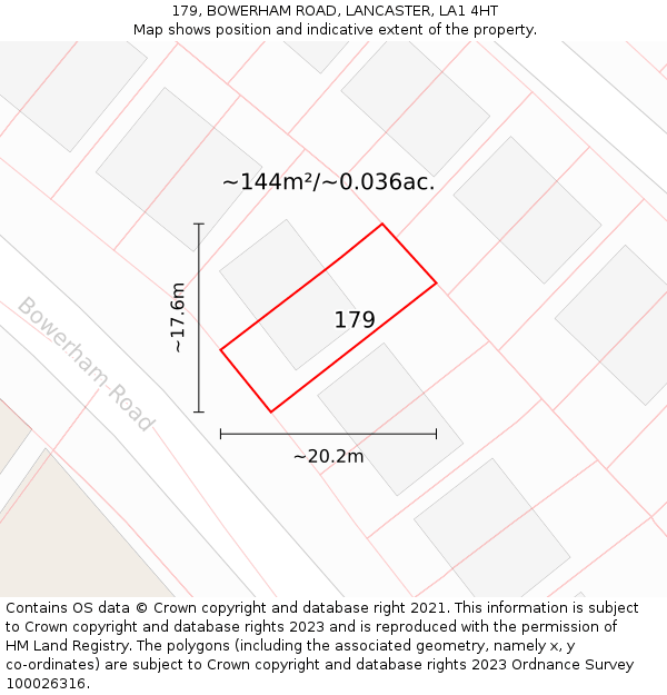 179, BOWERHAM ROAD, LANCASTER, LA1 4HT: Plot and title map