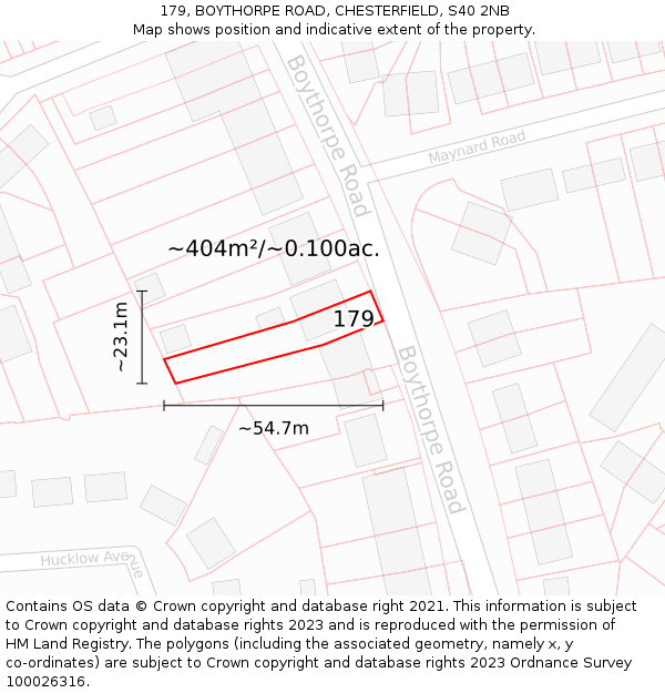 179, BOYTHORPE ROAD, CHESTERFIELD, S40 2NB: Plot and title map