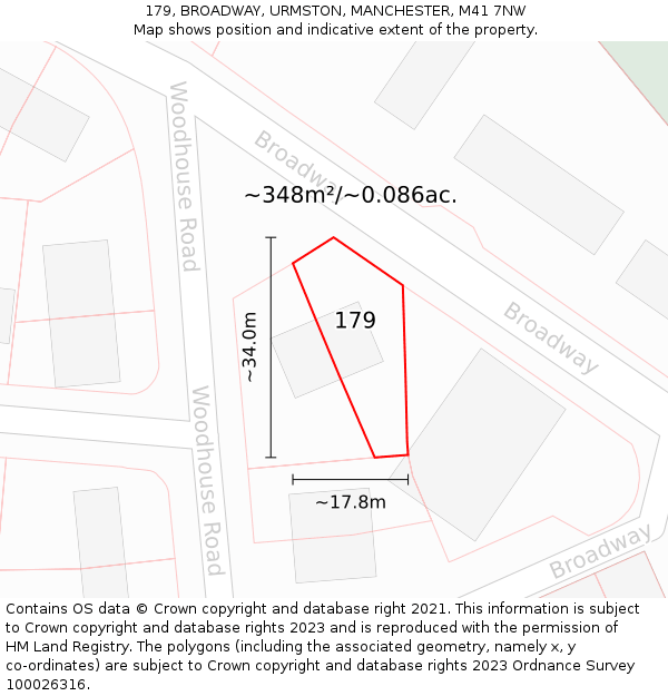 179, BROADWAY, URMSTON, MANCHESTER, M41 7NW: Plot and title map