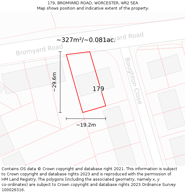 179, BROMYARD ROAD, WORCESTER, WR2 5EA: Plot and title map