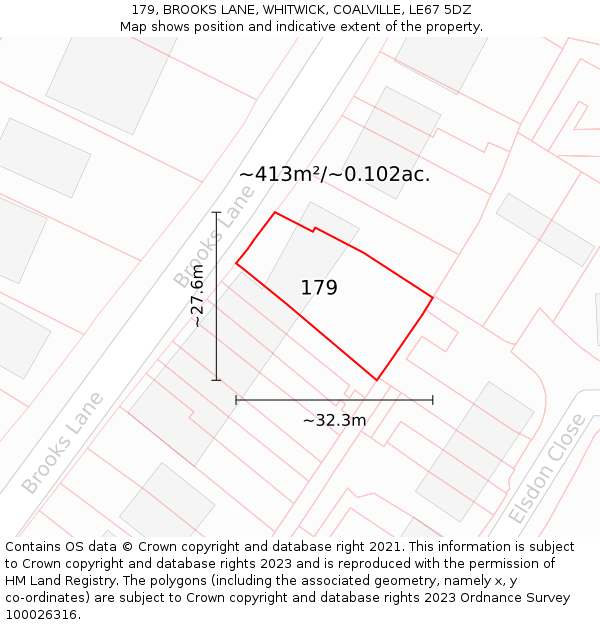 179, BROOKS LANE, WHITWICK, COALVILLE, LE67 5DZ: Plot and title map
