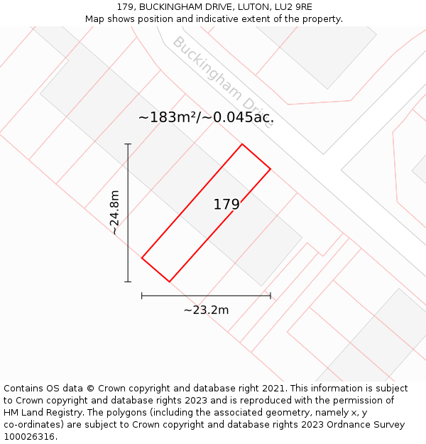 179, BUCKINGHAM DRIVE, LUTON, LU2 9RE: Plot and title map