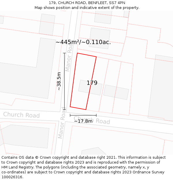 179, CHURCH ROAD, BENFLEET, SS7 4PN: Plot and title map