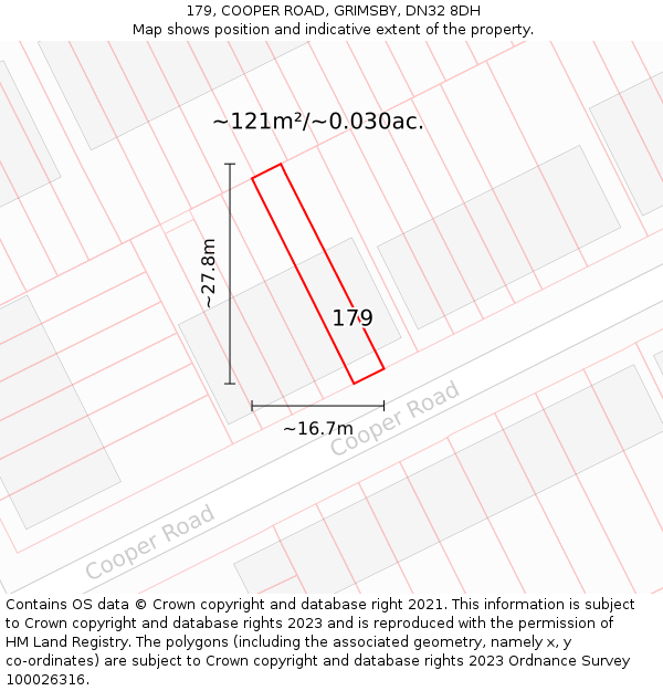 179, COOPER ROAD, GRIMSBY, DN32 8DH: Plot and title map