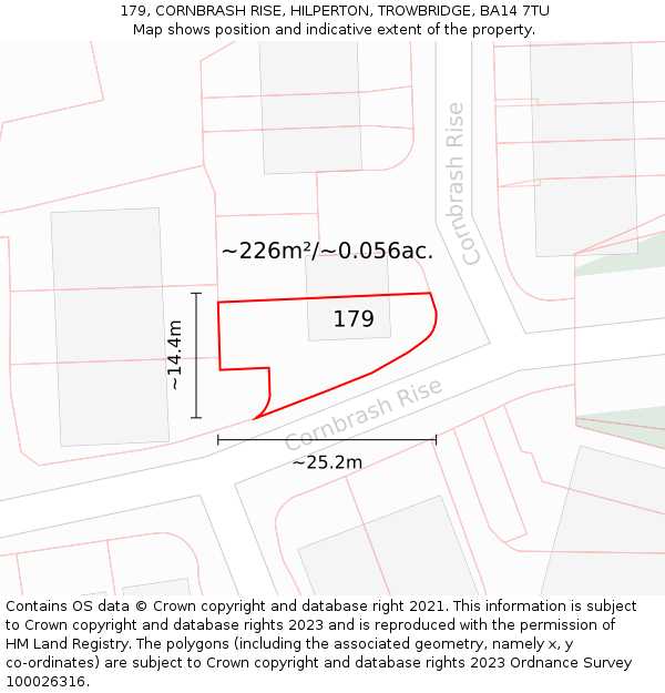 179, CORNBRASH RISE, HILPERTON, TROWBRIDGE, BA14 7TU: Plot and title map