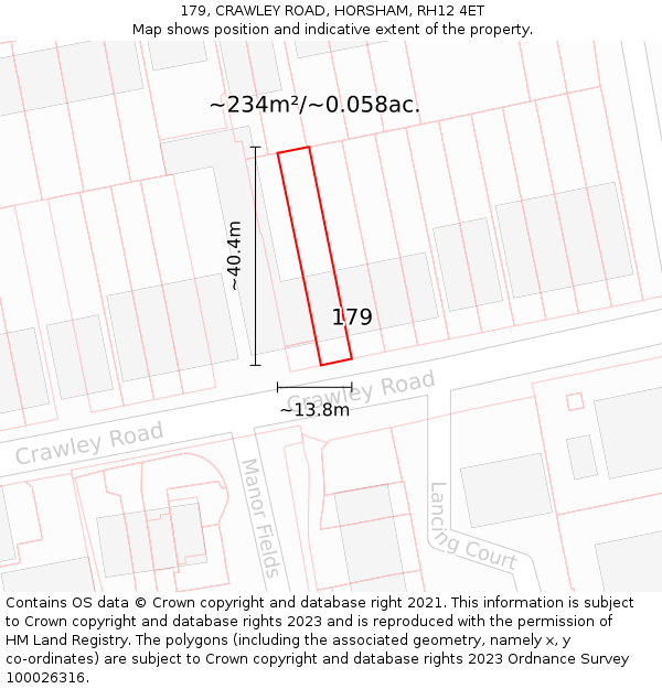 179, CRAWLEY ROAD, HORSHAM, RH12 4ET: Plot and title map