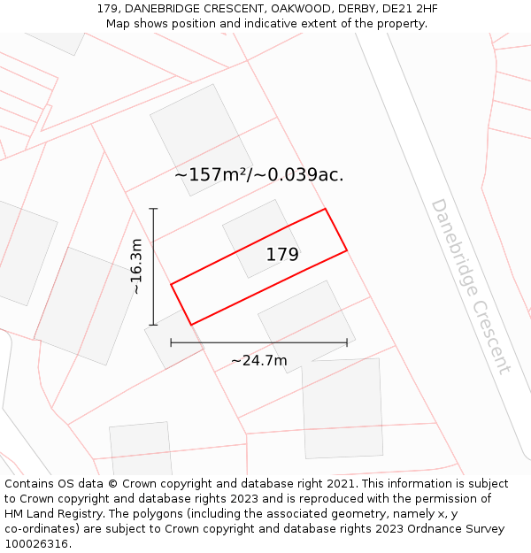 179, DANEBRIDGE CRESCENT, OAKWOOD, DERBY, DE21 2HF: Plot and title map
