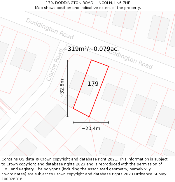 179, DODDINGTON ROAD, LINCOLN, LN6 7HE: Plot and title map