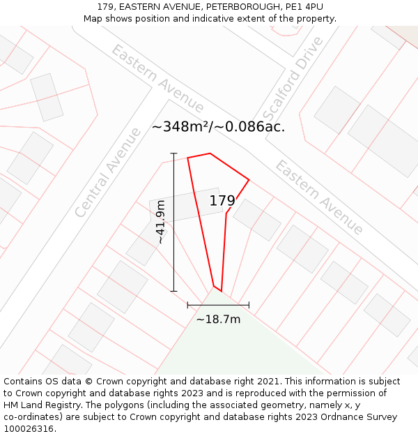 179, EASTERN AVENUE, PETERBOROUGH, PE1 4PU: Plot and title map