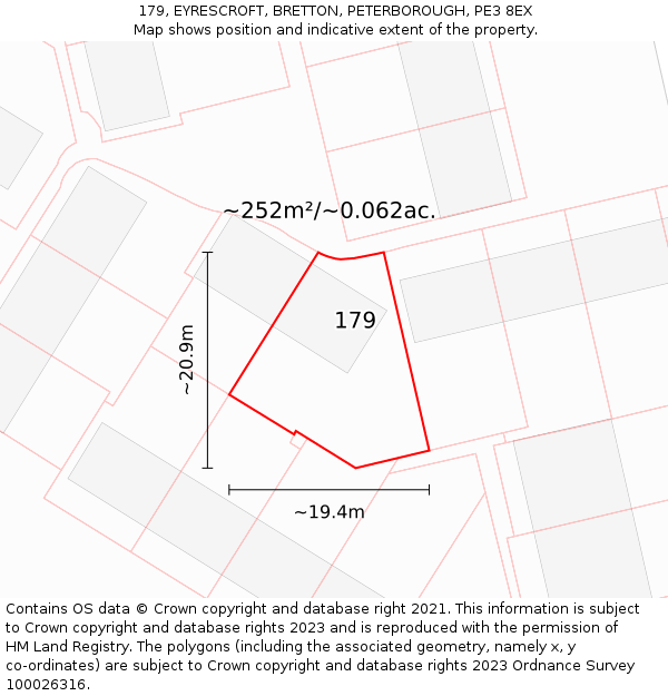 179, EYRESCROFT, BRETTON, PETERBOROUGH, PE3 8EX: Plot and title map