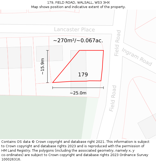 179, FIELD ROAD, WALSALL, WS3 3HX: Plot and title map