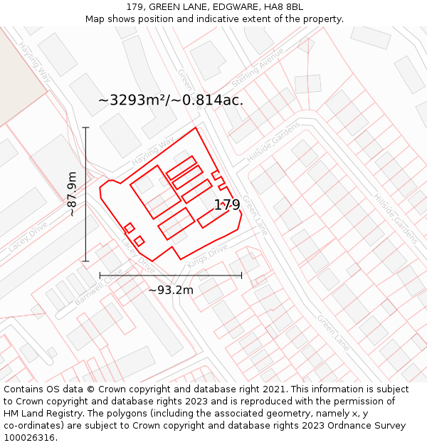 179, GREEN LANE, EDGWARE, HA8 8BL: Plot and title map