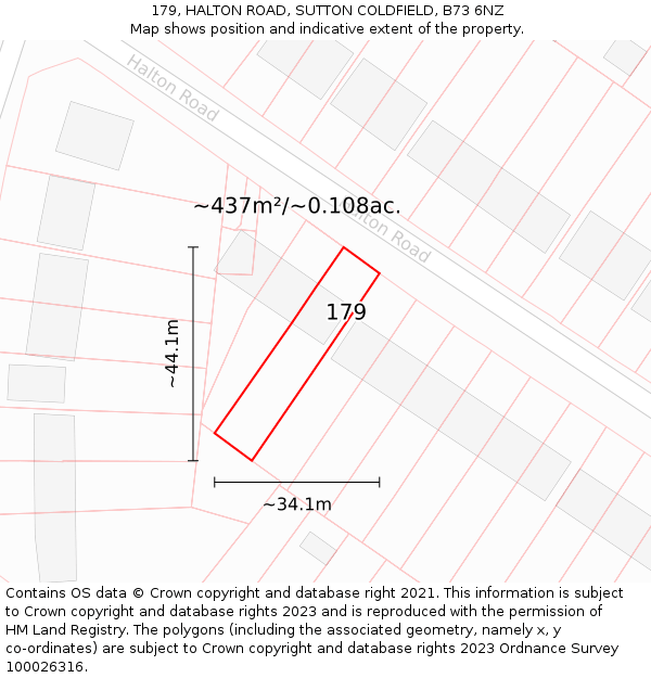 179, HALTON ROAD, SUTTON COLDFIELD, B73 6NZ: Plot and title map