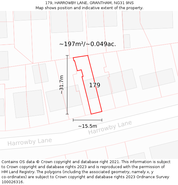 179, HARROWBY LANE, GRANTHAM, NG31 9NS: Plot and title map