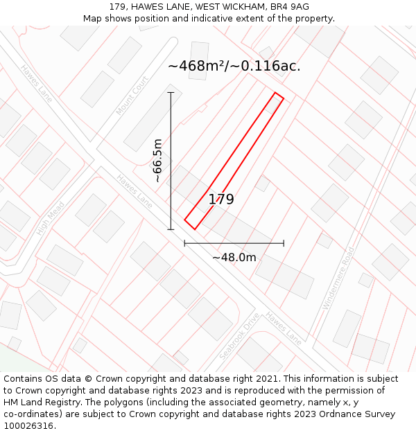 179, HAWES LANE, WEST WICKHAM, BR4 9AG: Plot and title map
