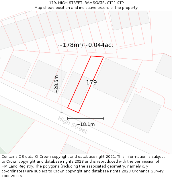 179, HIGH STREET, RAMSGATE, CT11 9TP: Plot and title map