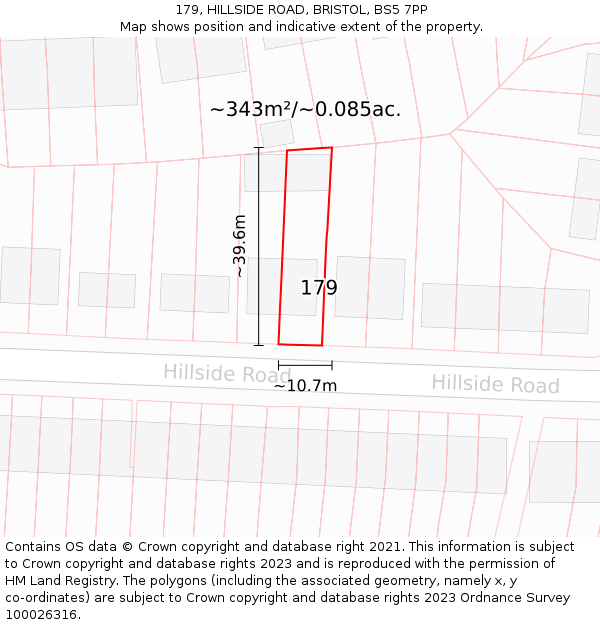 179, HILLSIDE ROAD, BRISTOL, BS5 7PP: Plot and title map