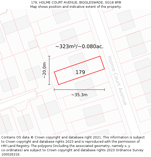 179, HOLME COURT AVENUE, BIGGLESWADE, SG18 8PB: Plot and title map