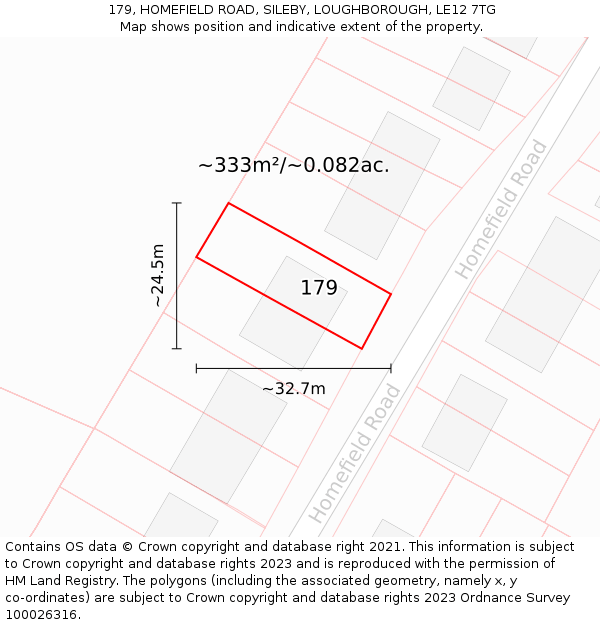 179, HOMEFIELD ROAD, SILEBY, LOUGHBOROUGH, LE12 7TG: Plot and title map