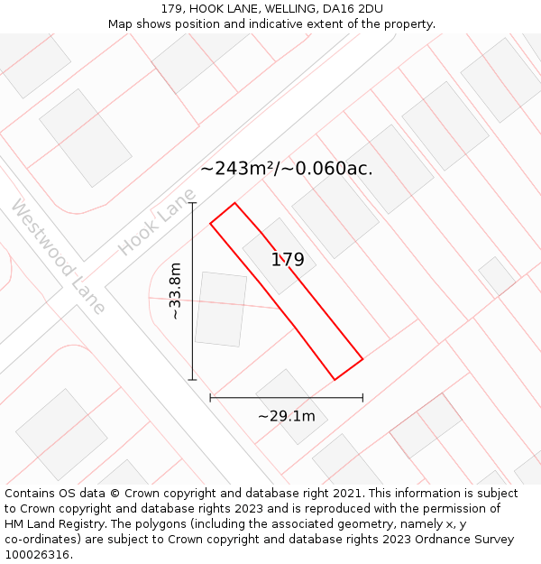 179, HOOK LANE, WELLING, DA16 2DU: Plot and title map