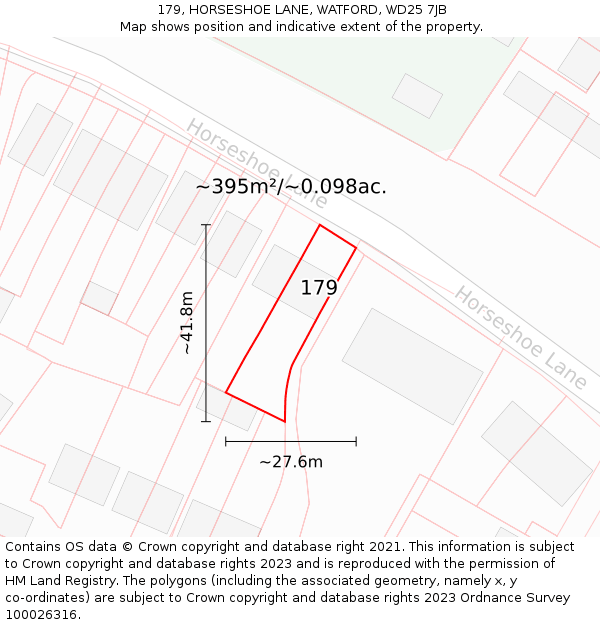 179, HORSESHOE LANE, WATFORD, WD25 7JB: Plot and title map
