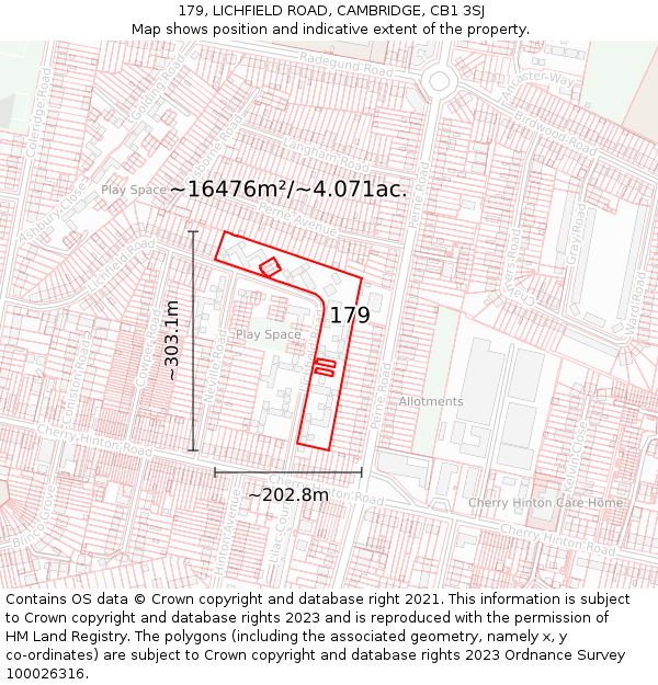 179, LICHFIELD ROAD, CAMBRIDGE, CB1 3SJ: Plot and title map