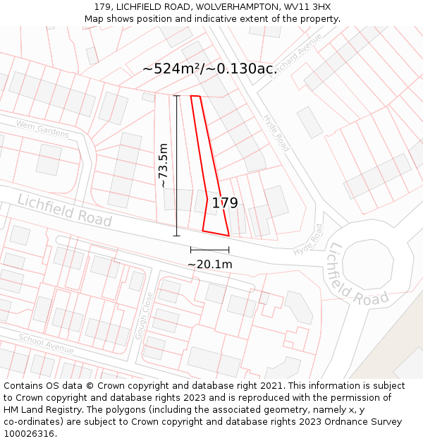 179, LICHFIELD ROAD, WOLVERHAMPTON, WV11 3HX: Plot and title map