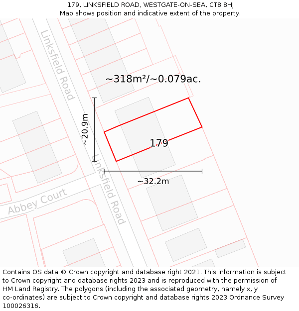 179, LINKSFIELD ROAD, WESTGATE-ON-SEA, CT8 8HJ: Plot and title map
