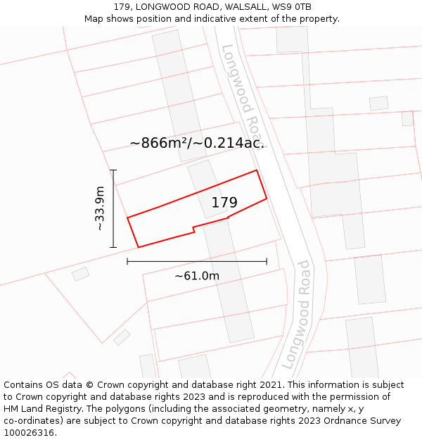 179, LONGWOOD ROAD, WALSALL, WS9 0TB: Plot and title map