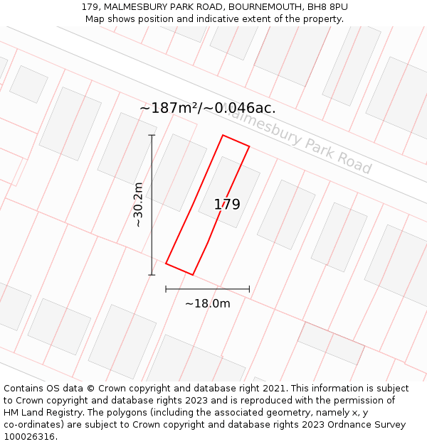 179, MALMESBURY PARK ROAD, BOURNEMOUTH, BH8 8PU: Plot and title map