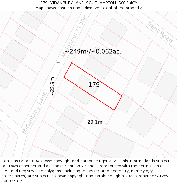 179, MIDANBURY LANE, SOUTHAMPTON, SO18 4GY: Plot and title map