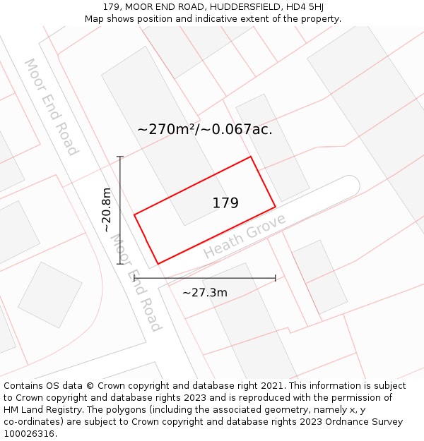 179, MOOR END ROAD, HUDDERSFIELD, HD4 5HJ: Plot and title map