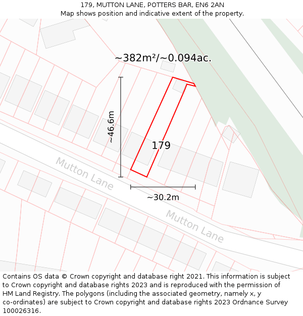 179, MUTTON LANE, POTTERS BAR, EN6 2AN: Plot and title map