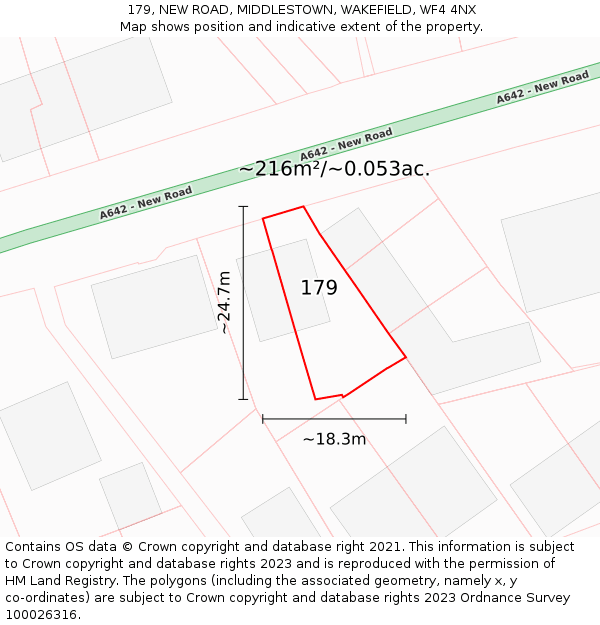 179, NEW ROAD, MIDDLESTOWN, WAKEFIELD, WF4 4NX: Plot and title map