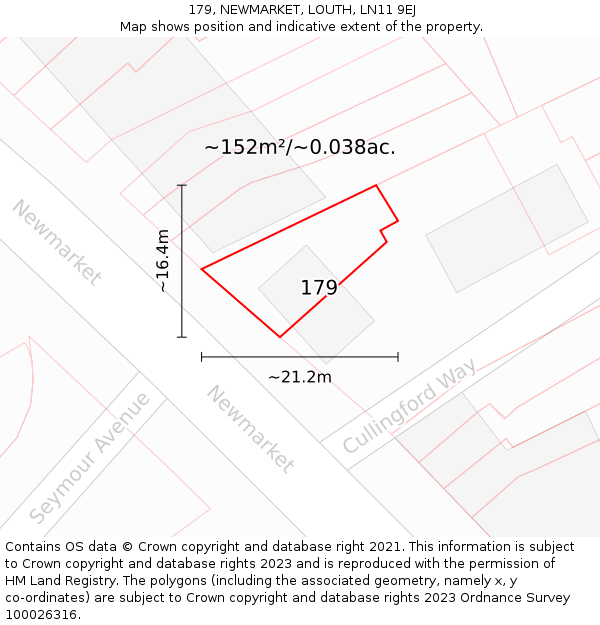 179, NEWMARKET, LOUTH, LN11 9EJ: Plot and title map